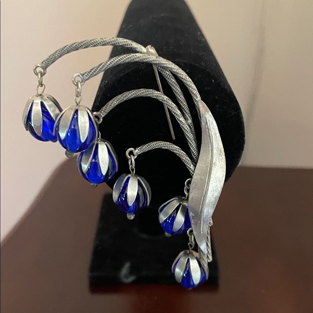 Lilly of the valley Silver and Blue  brooch